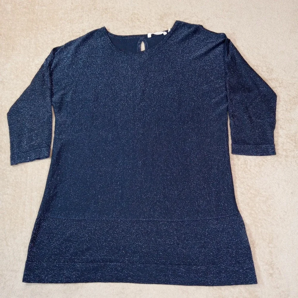 Soft Surroundings Tunic Round Neck Glitter Style Top Navy Blue Medium - Picture 1 of 11